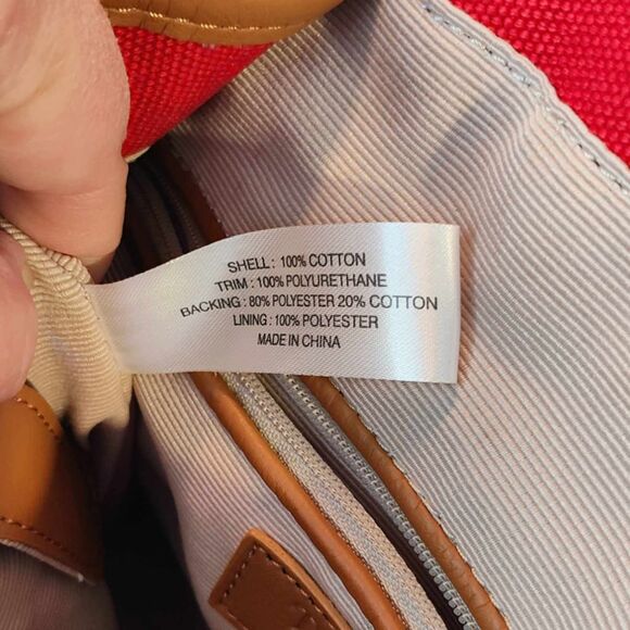 TALBOTS Red Canvas Abstract Scarf Print Design Top Handle Tote Bucket Bag EUC - Picture 11 of 15